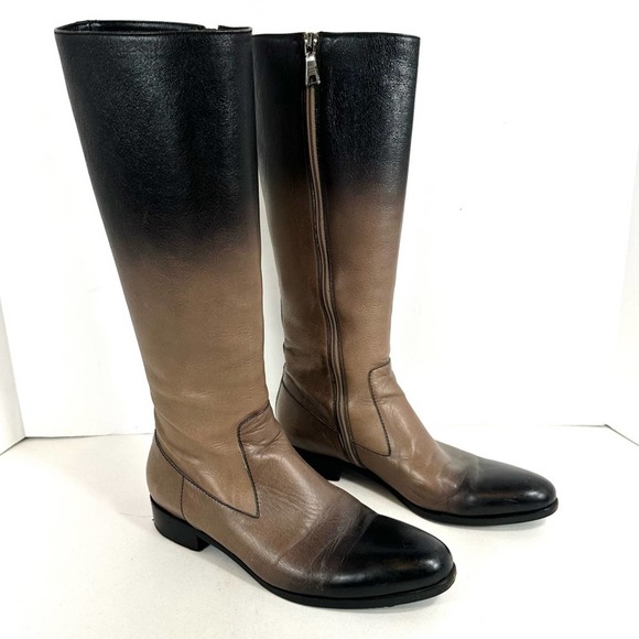 Prada Shoes Prada Ombr Brown And Black Genuine Leather Tall Riding